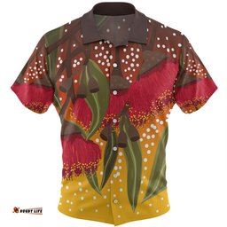 Australia Aboriginal Hawaiian Shirt - Red Eucalyptus Aboriginal Dot Art Hawaiian Shirt