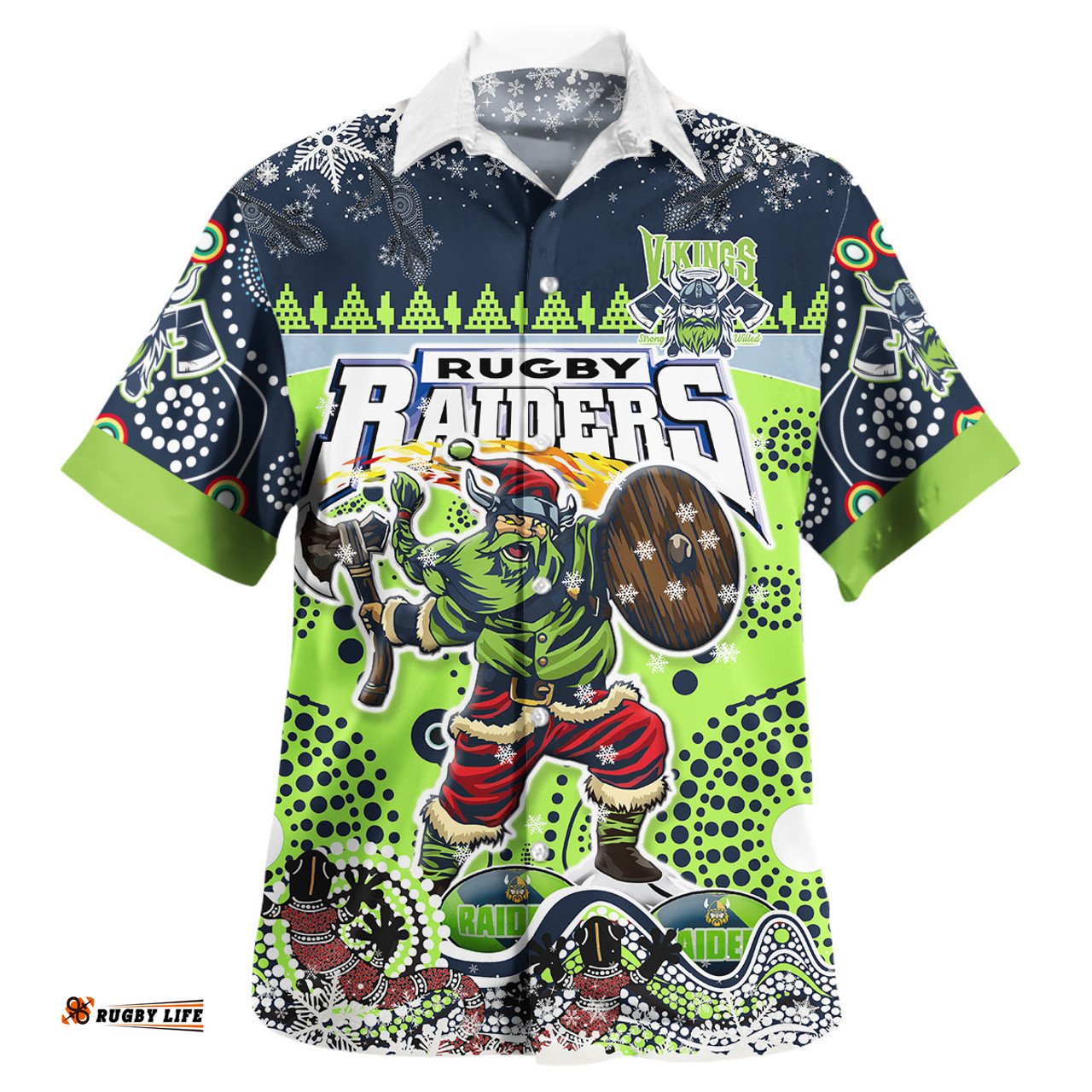 Canberra Raiders Hawaiian Shirt - Merry Viking Canberra Raiders Christmas Indigenous Hawaiian Shirt