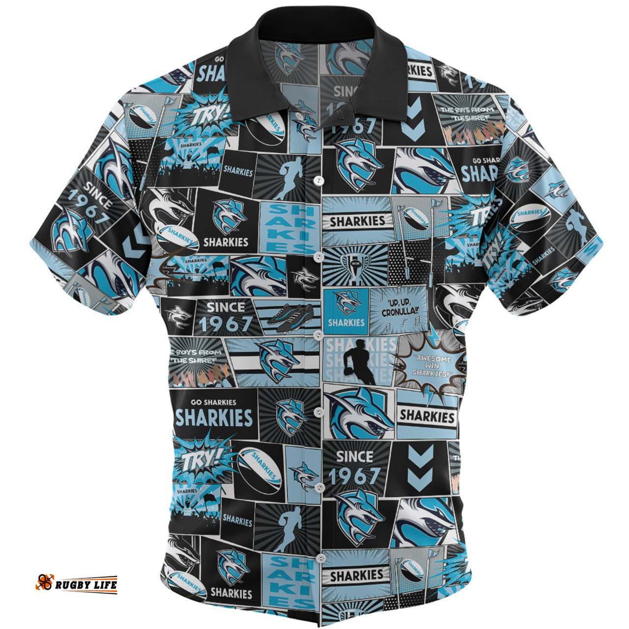 Cronulla-Sutherland Sharks Hawaiian Shirt - Team Of Us Die Hard Fan Supporters Comic Style