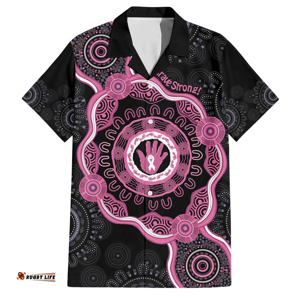 Personalised Australia Breast Cancer Hawaiian Shirt Brave Strong Aboriginal Art