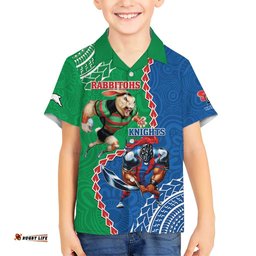 Personalised Rabbitohs And Knights Rugby Hawaiian Shirt Aboriginal Mix Polynesian Pattern