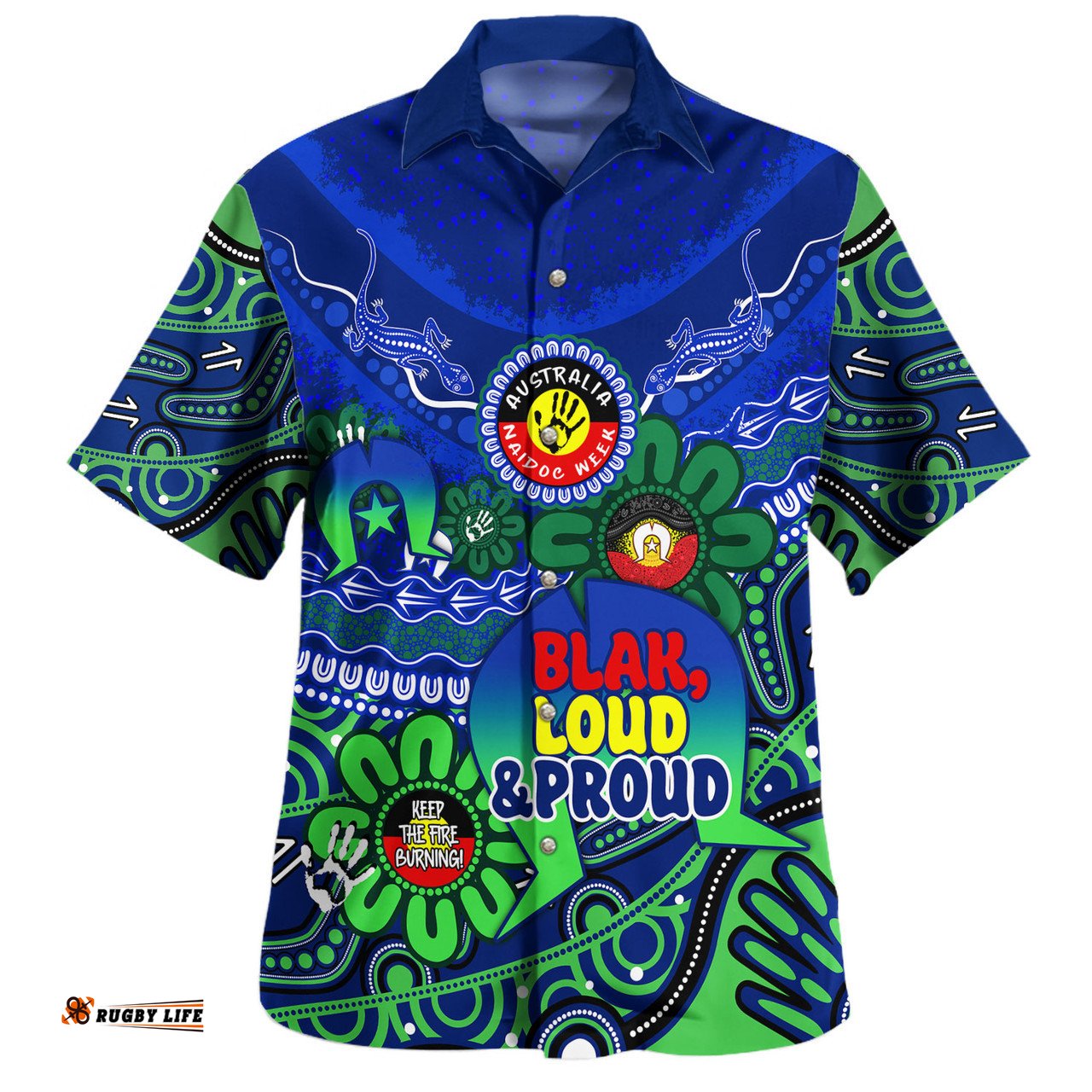Australia Hawaiian Shirt Naidoc Week Torres Strait Symbol With Aboriginal Pattern Inspired Blue