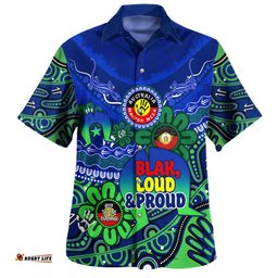 Australia Hawaiian Shirt Naidoc Week Torres Strait Symbol With Aboriginal Pattern Inspired Blue