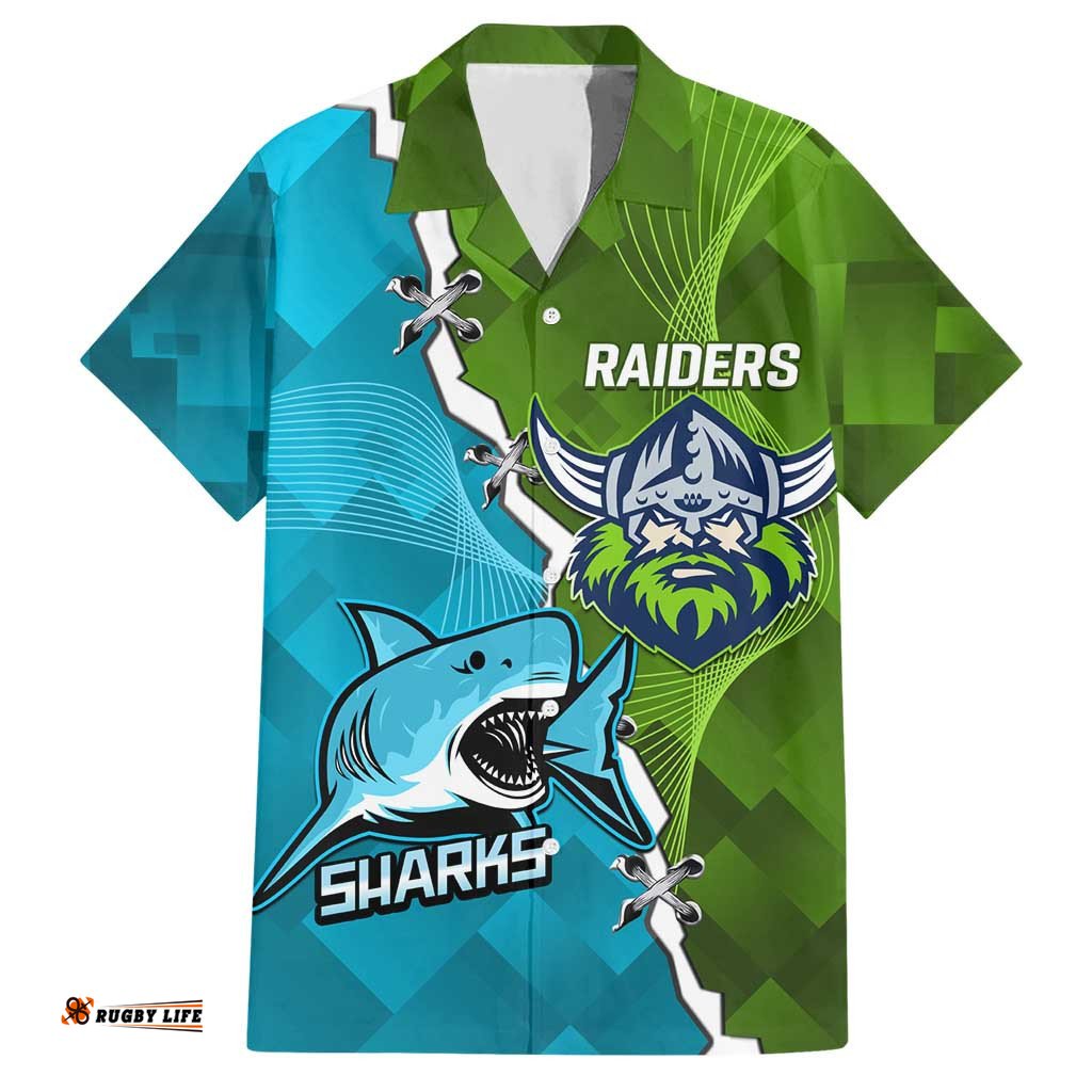 Personalised Sharks And Raiders Rugby Hawaiian Shirt Sporty Style