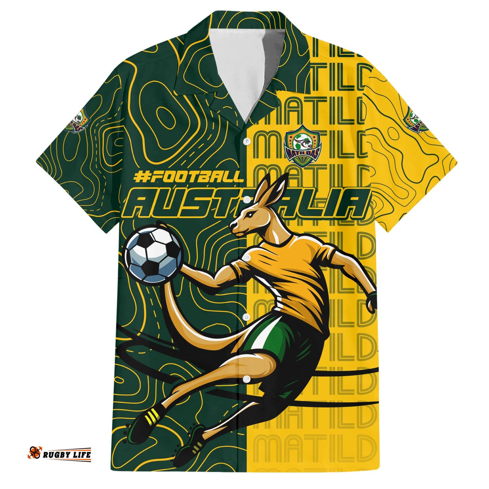 Personalised Matildas Mascot Hawaiian Shirt Australia Football Topographic