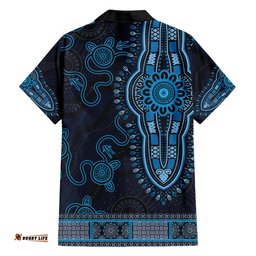 Blue African Dashiki With Australia Aboriginal Art Hawaiian Shirt