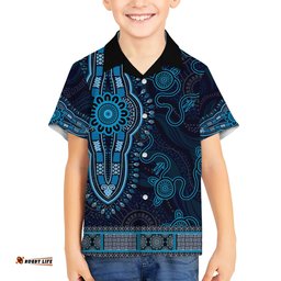 Blue African Dashiki With Australia Aboriginal Art Hawaiian Shirt