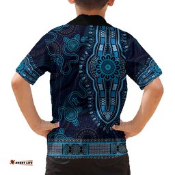 Blue African Dashiki With Australia Aboriginal Art Hawaiian Shirt