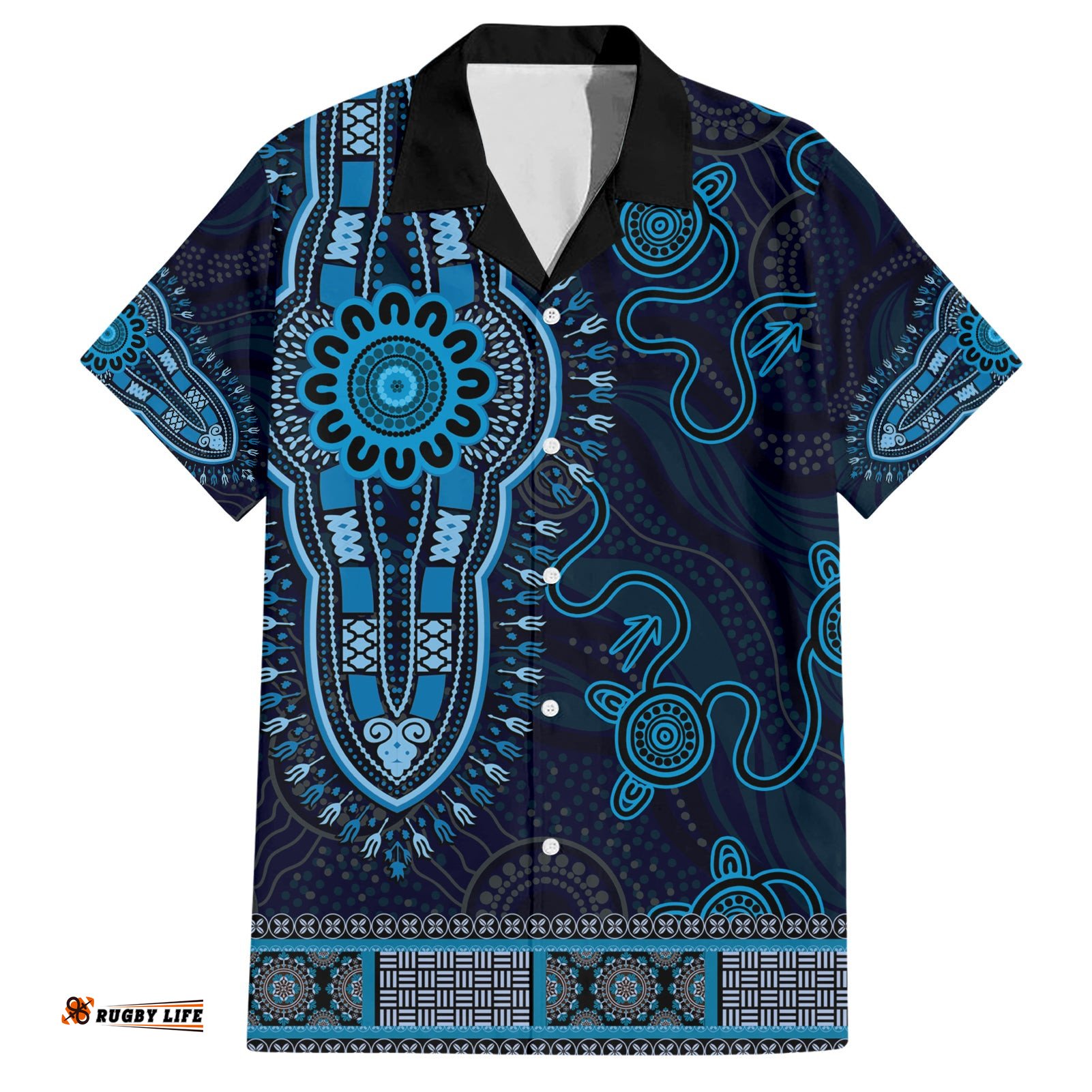 Blue African Dashiki With Australia Aboriginal Art Hawaiian Shirt