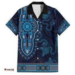 Blue African Dashiki With Australia Aboriginal Art Hawaiian Shirt