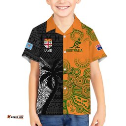 Custom Fiji And Australia Rugby Hawaiian Shirt Fijian Tapa Pattern With Aussie Aboriginal Art