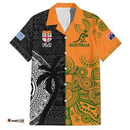 Custom Fiji And Australia Rugby Hawaiian Shirt Fijian Tapa Pattern With Aussie Aboriginal Art