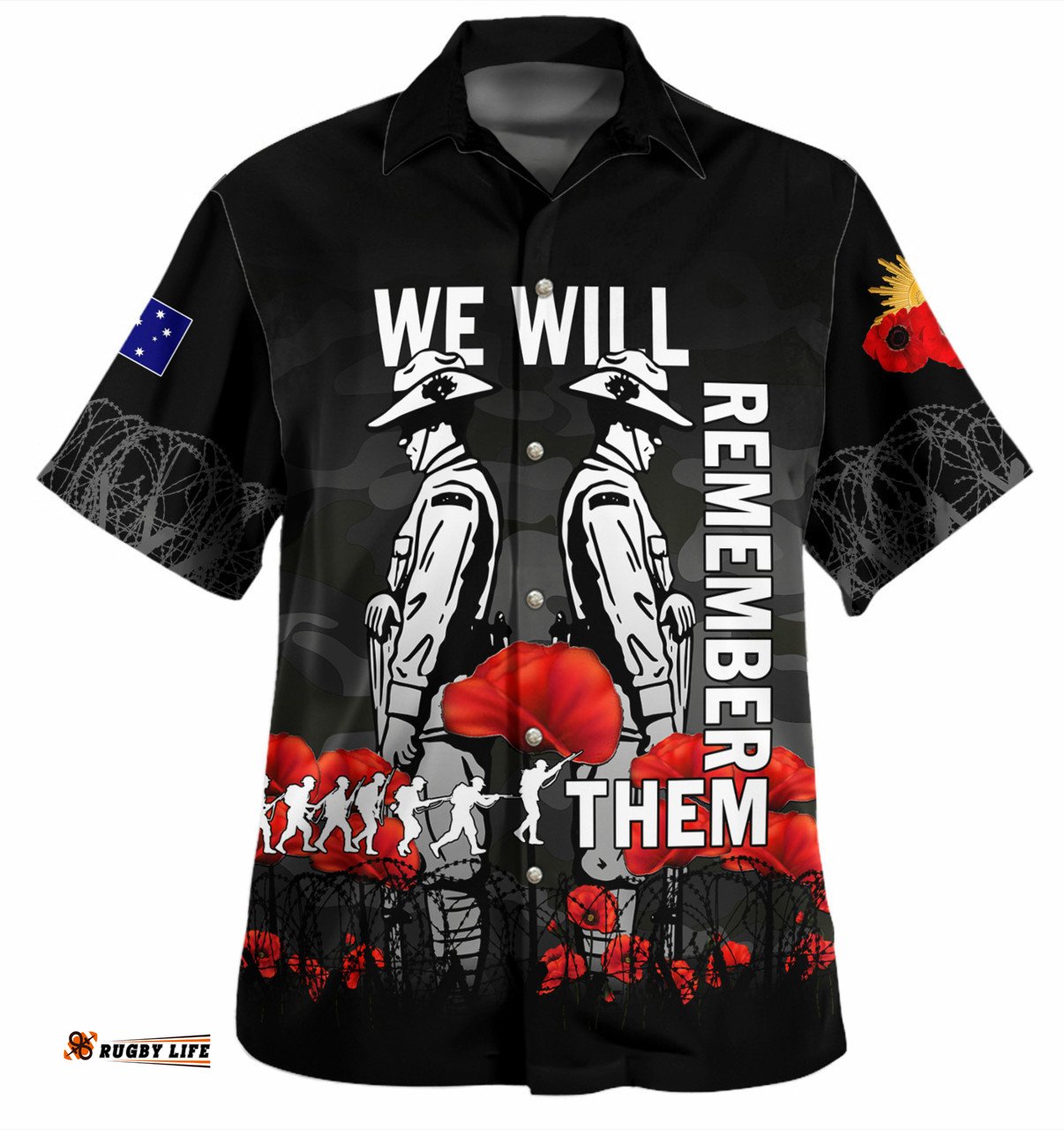 Australia Anzac Day Hawaiian Shirt - Anzac Day Soldier We Will Remember Them Shirt Black