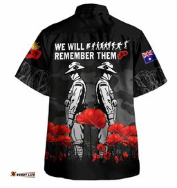 Australia Anzac Day Hawaiian Shirt - Anzac Day Soldier We Will Remember Them Shirt Black
