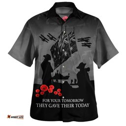 Australia Anzac Hawaiian Shirt Anzac Day Poppy Flowers Red Black Blue