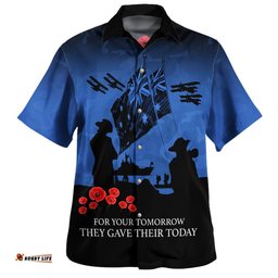 Australia Anzac Hawaiian Shirt Anzac Day Poppy Flowers Red Black Blue