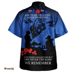 Australia Anzac Hawaiian Shirt Anzac Day Poppy Flowers Red Black Blue
