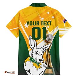 Custom Australia Soccer Hawaiian Shirt Matildas Kangaroo With World Cup Trophy Yellow Version