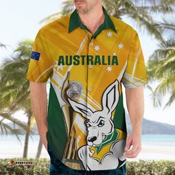 Custom Australia Soccer Hawaiian Shirt Matildas Kangaroo With World Cup Trophy Yellow Version