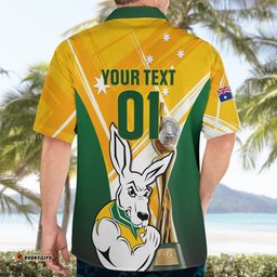 Custom Australia Soccer Hawaiian Shirt Matildas Kangaroo With World Cup Trophy Yellow Version