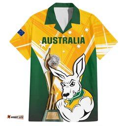 Custom Australia Soccer Hawaiian Shirt Matildas Kangaroo With World Cup Trophy Yellow Version
