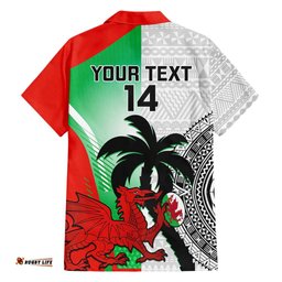 Custom Fiji And Wales Rugby Hawaiian Shirt Fijian Tapa Welsh Mascots Dynamic Version