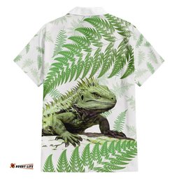 Green New Zealand Tuatara Hawaiian Shirt Aotearoa Sphenodon Punctatus Silver Fern