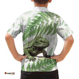 Green New Zealand Tuatara Hawaiian Shirt Aotearoa Sphenodon Punctatus Silver Fern
