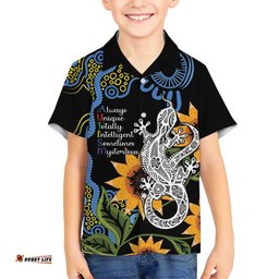 Australia Autism Awareness Hawaiian Shirt Brave Strong Aussie Lizard Aboriginal Art