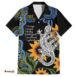 Australia Autism Awareness Hawaiian Shirt Brave Strong Aussie Lizard Aboriginal Art