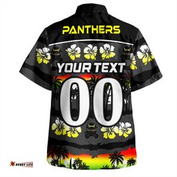 Penrith Panthers Hawaiian Shirt - Tropical Hibiscus and Coconut Trees