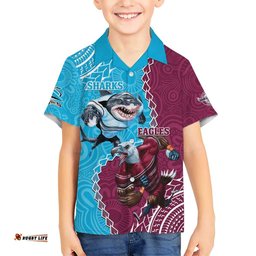 Personalised Eagles And Sharks Rugby Hawaiian Shirt Aboriginal Mix Polynesian Pattern