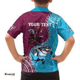 Personalised Eagles And Sharks Rugby Hawaiian Shirt Aboriginal Mix Polynesian Pattern