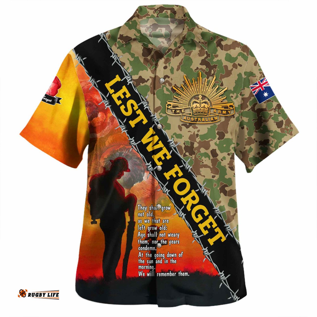 Australia Anzac Day Hawaiian Shirt - Anzac Lest We Forget Quotes Vintage Style Hwaiian Shirt