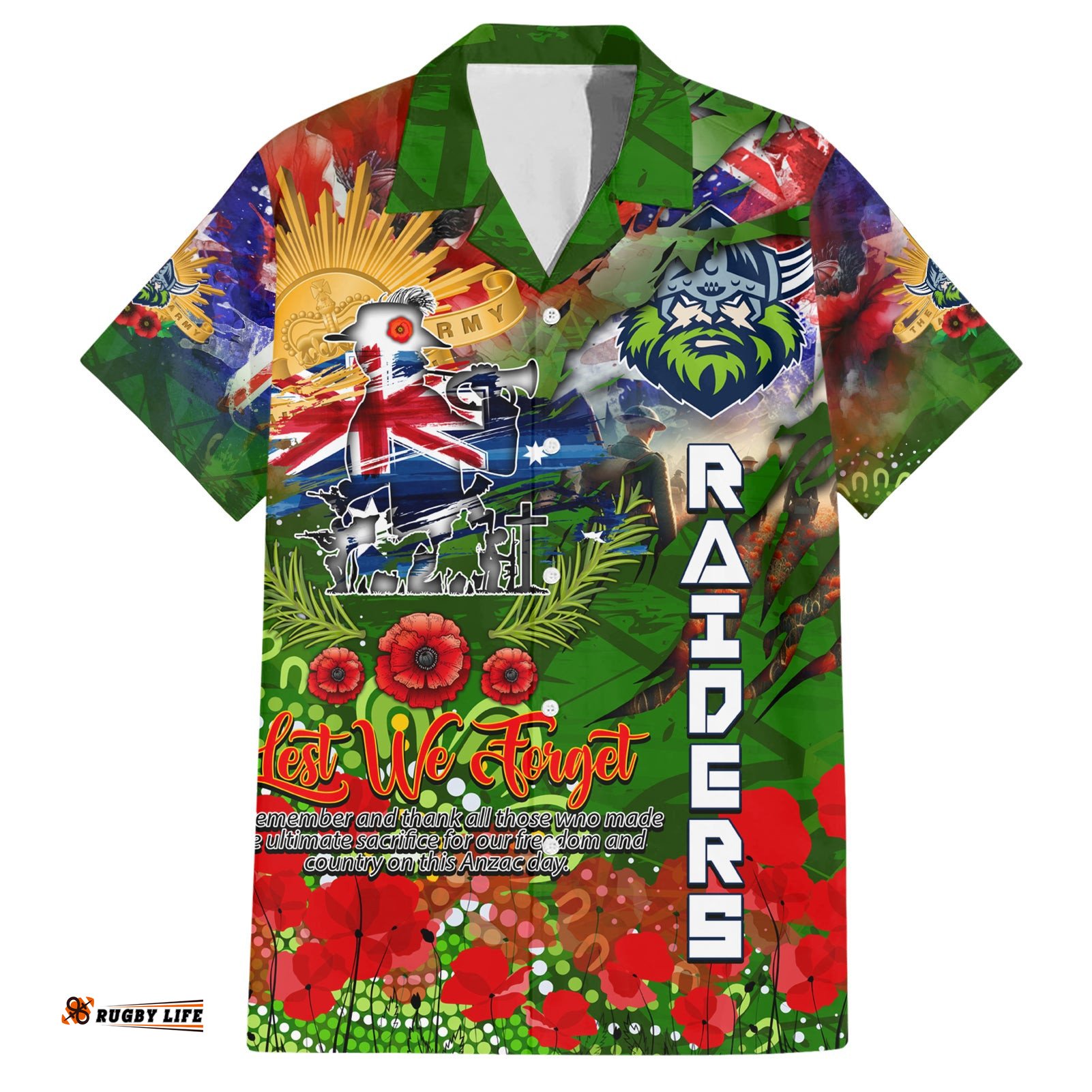 Personalised Australia Rugby Raiders ANZAC Hawaiian Shirt Canberra Scratch Style