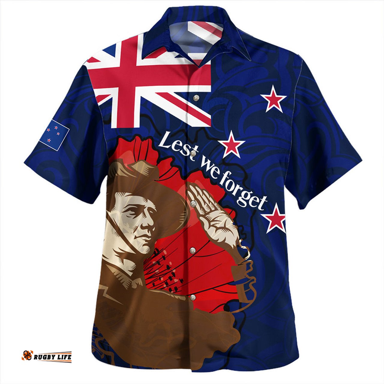 New Zealand Warriors Anzac Day Custom Hawaiian Shirt - FLag Anzac Day Maori Patterns Hawaiian Shirt