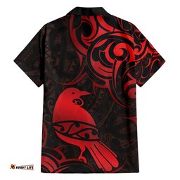 New Zealand Tui Bird Hawaiian Shirt Aotearoa Maori Pattern Red