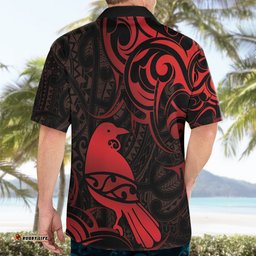 New Zealand Tui Bird Hawaiian Shirt Aotearoa Maori Pattern Red