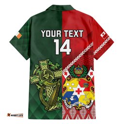 Custom Tonga And Ireland Rugby Hawaiian Shirt Ikale Tahi With Shamrocks