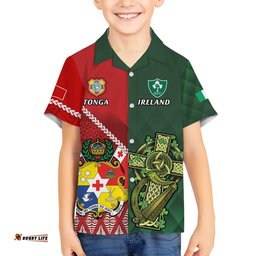Custom Tonga And Ireland Rugby Hawaiian Shirt Ikale Tahi With Shamrocks