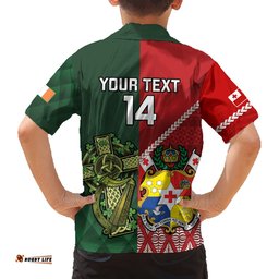 Custom Tonga And Ireland Rugby Hawaiian Shirt Ikale Tahi With Shamrocks