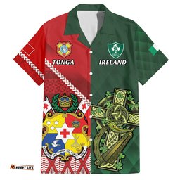 Custom Tonga And Ireland Rugby Hawaiian Shirt Ikale Tahi With Shamrocks