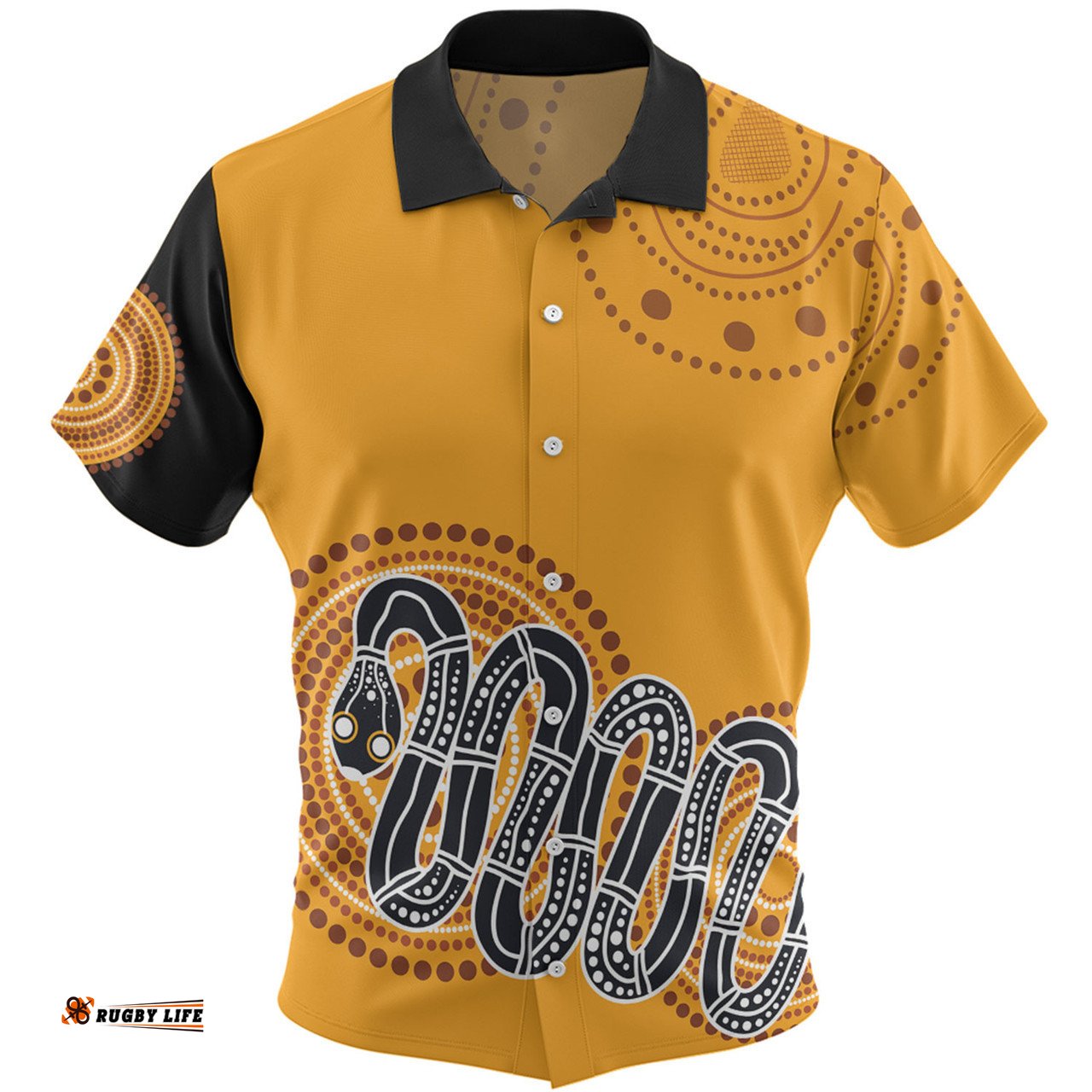 Australia Aboriginal Custom Hawaiian Shirt - Orange Rainbow Serpent Dreaming Inspired Hawaiian Shirt
