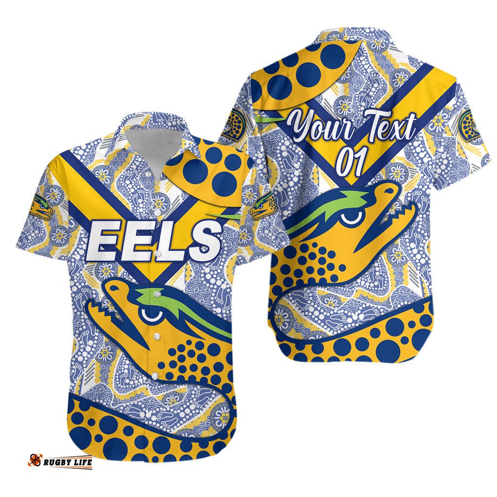Custom Personalised Parramatta Eels Hawaiian Shirt Indigenous Simple Style White, Custom Text And Number