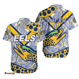 Custom Personalised Parramatta Eels Hawaiian Shirt Indigenous Simple Style White, Custom Text And Number
