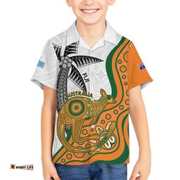 Custom Fiji And Australia Rugby Hawaiian Shirt Fijian Palm Tree Mix Aussie Kangaroo