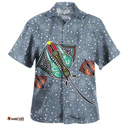 Australia Aboriginal Hawaiian Shirt - Stingray Art In Aboriginal Dot Style Inspired Hawaiian Shirt