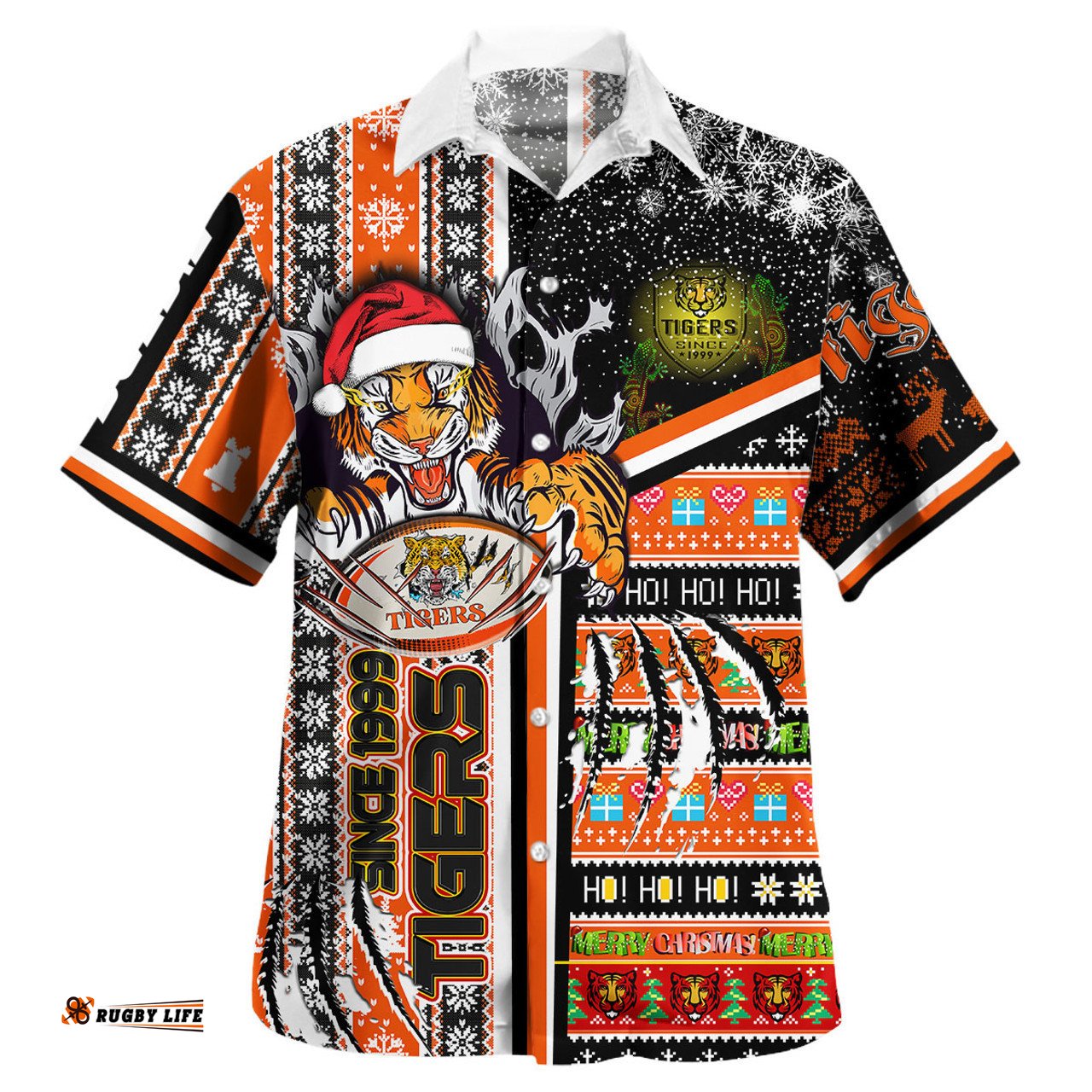 Australia Tigers Hawaiian Shirt - Merry Super Tigers Christmas Scratch Ho Ho Ho Hawaiian Shirt