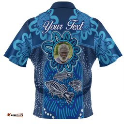 Australia Aboriginal Custom Hawaiian Shirt - Blue Aboriginal Dot With Fish Personalised Photo Hawaiian Shirt