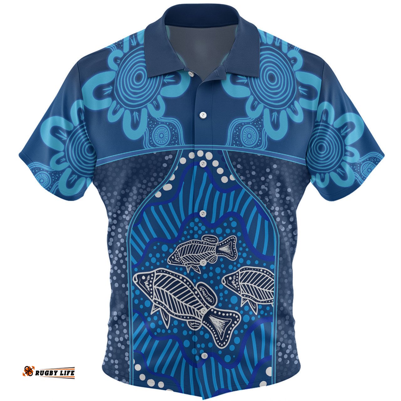 Australia Aboriginal Custom Hawaiian Shirt - Blue Aboriginal Dot With Fish Personalised Photo Hawaiian Shirt